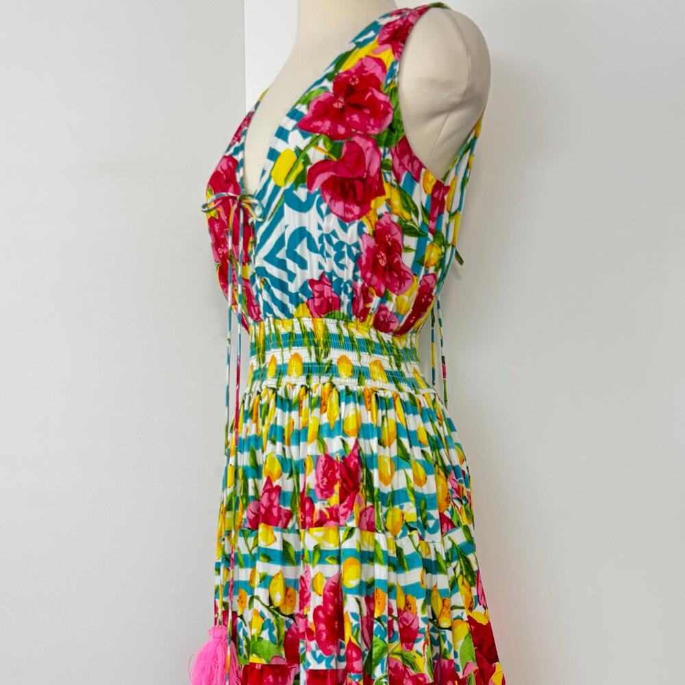 Antica Sartoria Lemon Floral Print Maxi Dress Sleeveless Tiered OS - Picture 7 of 12
